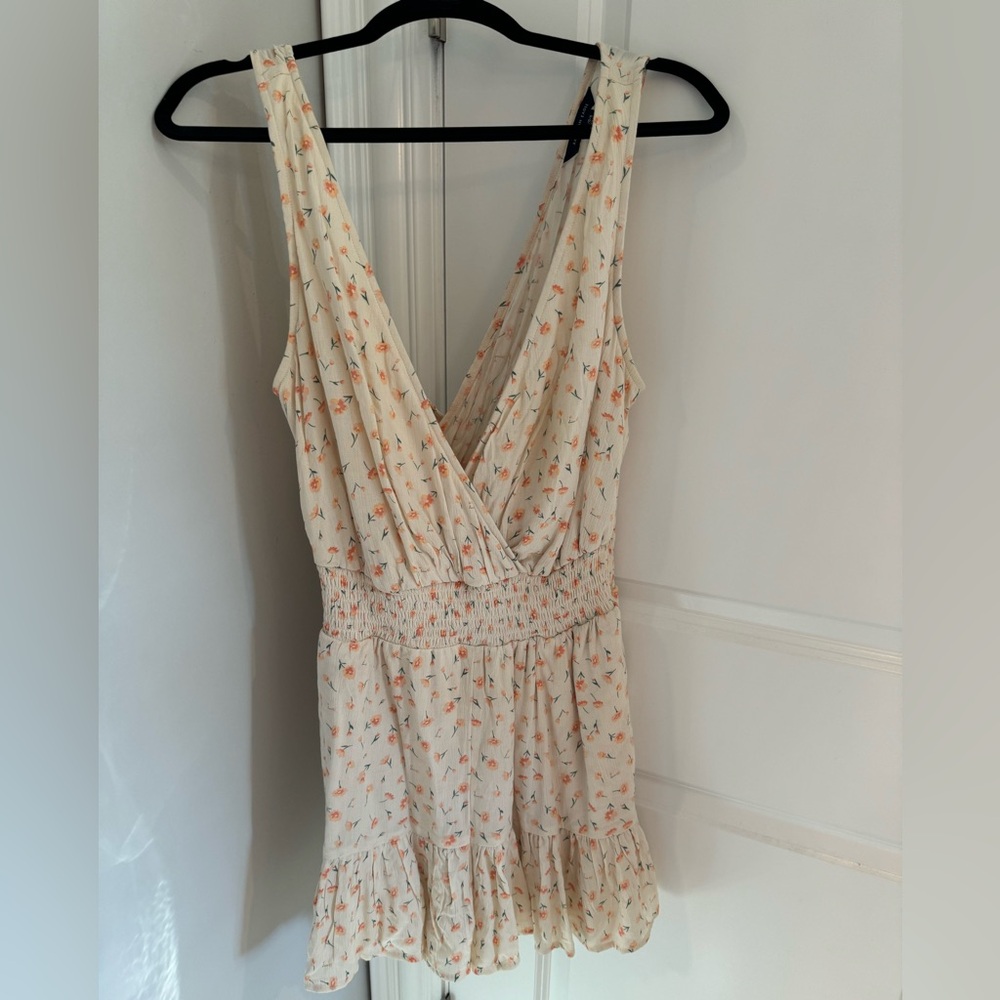 American Eagle Outfitters Cream Floral Jumpsuit